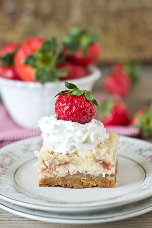Strawberry Shortcake Cheesecake Bars {Oreo Crust, Creamy Cheesecake and