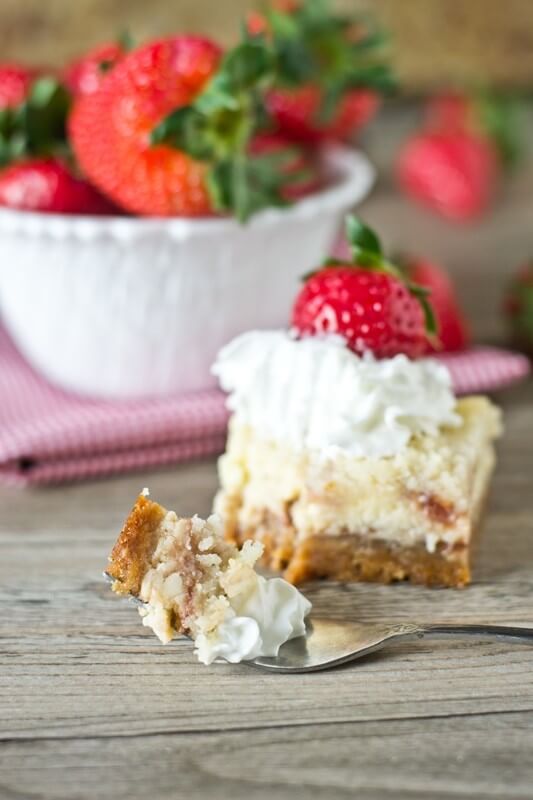 Strawberry Shortcake Cheesecake Bars {Oreo Crust, Creamy Cheesecake and