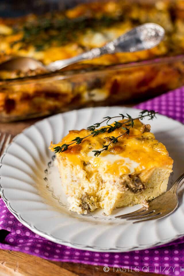 Egg Breakfast Casserole with Sourdough Bread, Sausage & Cheese