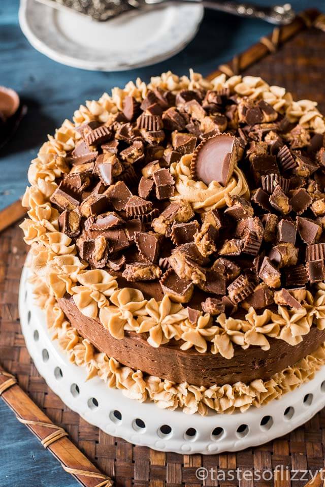 a reese's chocolate peanut butter cake on a table