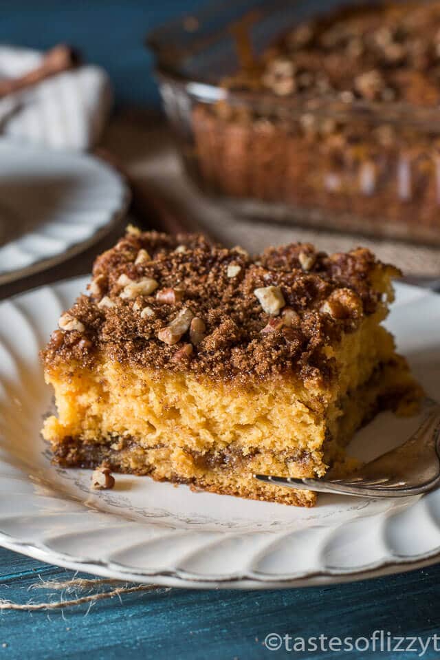 This easy morning Butterscotch Coffee Cake is moist, spongy cake with a cinnamon-butterscotch flavor.  You'll love this super-easy recipe because it uses a boxed yellow cake mix.  I love to experiment with from-scratch cakes, but I also love to try out recipes that use boxed cake mixes.  This coffee cake is just that.  It's quick when you are short on time, and really has an unbeatable taste!