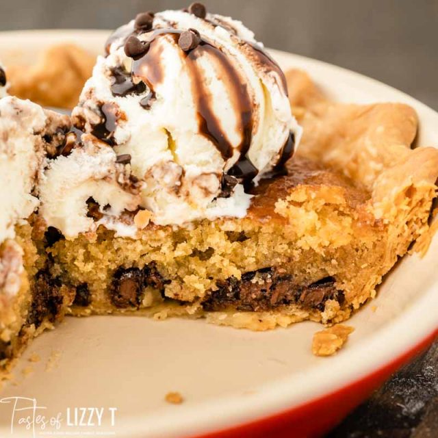 slice of Chocolate Chip Pie in a pie plate