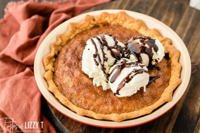 chocolate chip pie with ice cream on top