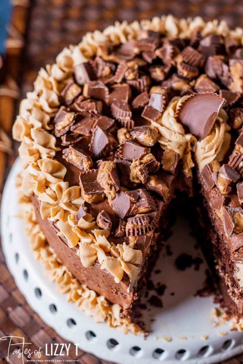 overhead view of a reese's cup cake