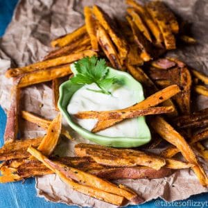 Spicy Baked Sweet Potato Fries with Dipping Sauce