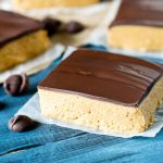 Peanut Butter Squares are the classic school lunchroom treat from your childhood. This no-bake dessert has a thick layer of peanut butter topped with a layer of chocolate.