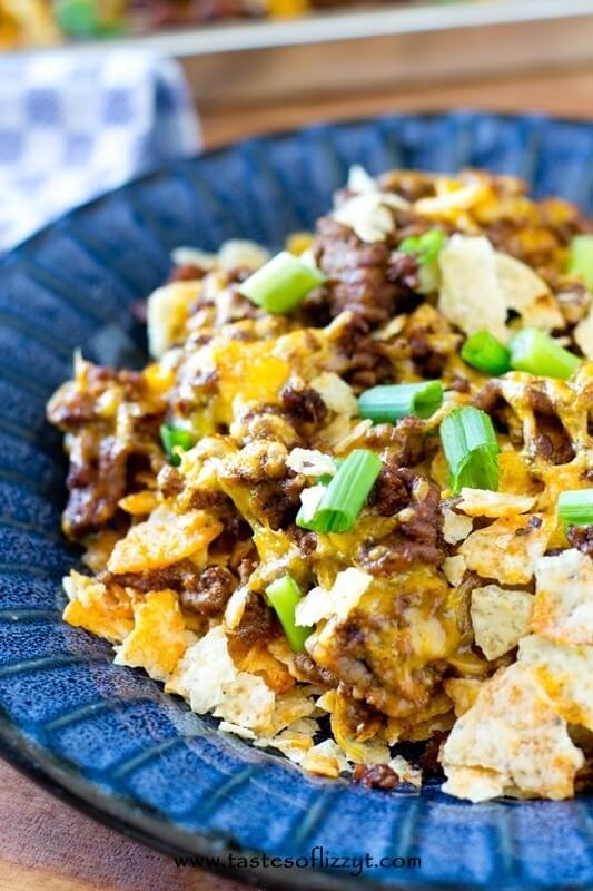 Tortilla Chip Mexican Pizza {Use leftover tortilla crumbs and ground beef in this easy baked