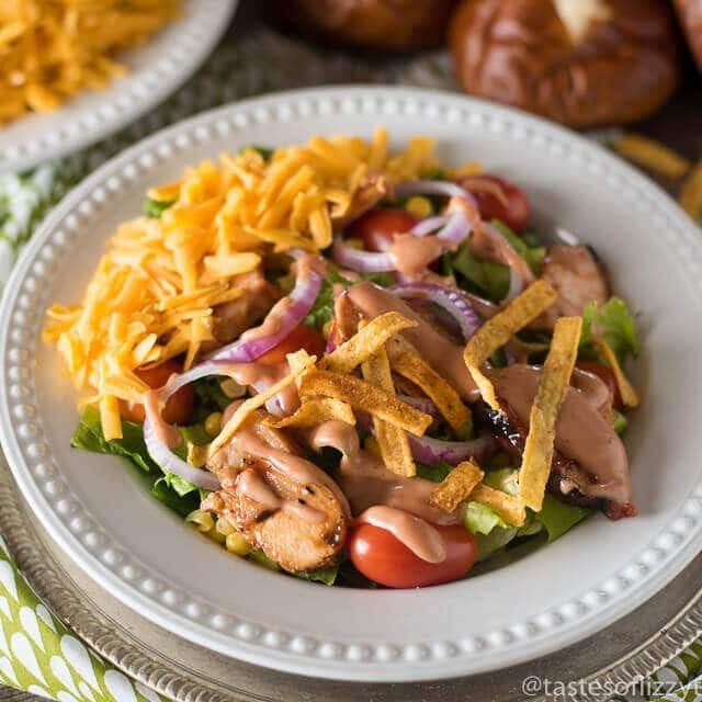 plate of bbq chicken salad