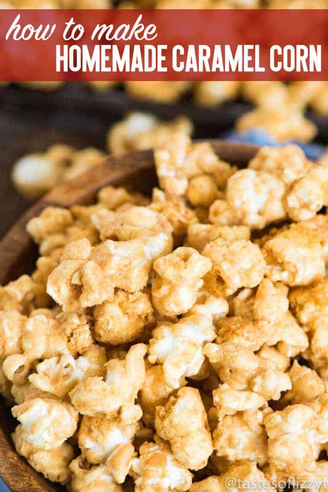 This easy Homemade Caramel Corn will not disappoint! Perfect for an nighttime snack, vacation food, or "Thank You" gift! easy homemade caramel corn / fun party snack