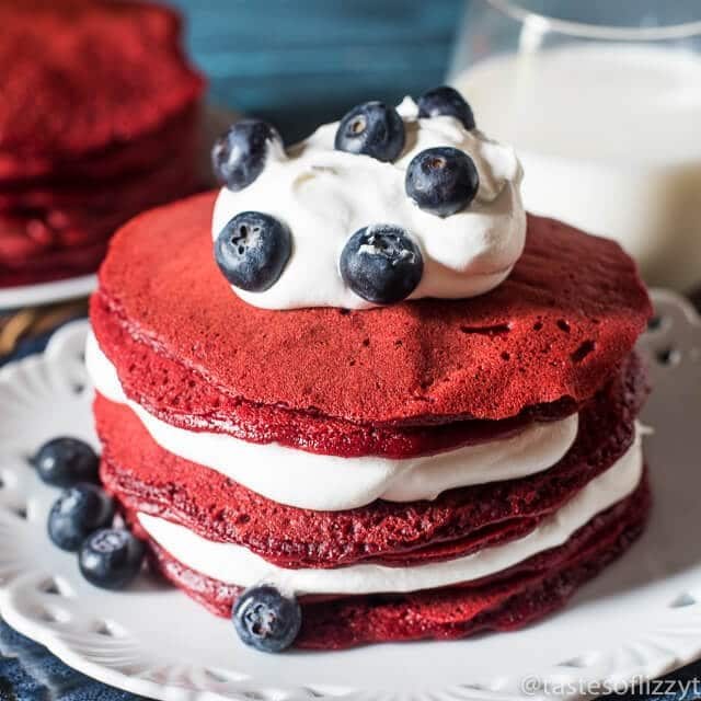 stack of red velvet pancakes