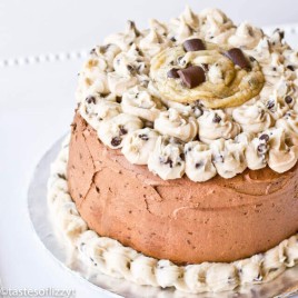 Cookie Dough Layer Cake...for that serious cookie dough lover! Chocolate cake layered with cookie dough and chocolate buttercream icing!