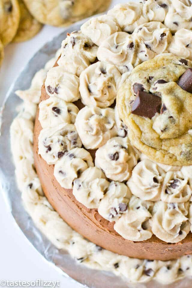 Cookie Dough Layer Cake...for that serious cookie dough lover! Chocolate cake layered with cookie dough and chocolate buttercream icing!