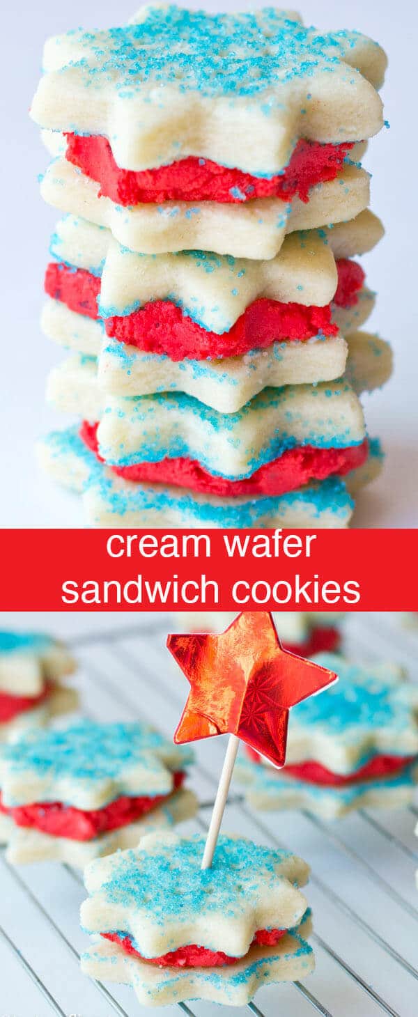 Cream Wafer Sandwich Cookies made with cream, flour and sugar melt in your mouth. Decorate them in any shape or color for each holiday. Kids love them!