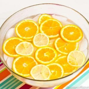 Sparkling Fruit Punch is a summery combination of lemons, oranges and sparkling apple cider. This punch is such a pretty display with sliced fruit on top!