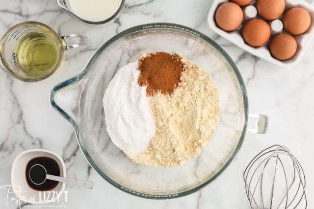 dry ingredients for muffins in a mixing bowl