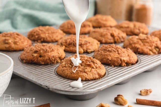 frosting drizzling over muffins