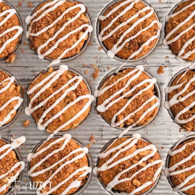 overhead view of cinnamon streusel coffee cake muffins