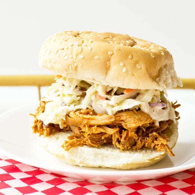 Shredded Barbecue Chicken Sandwiches {Easy Slow Cooker Recipe}