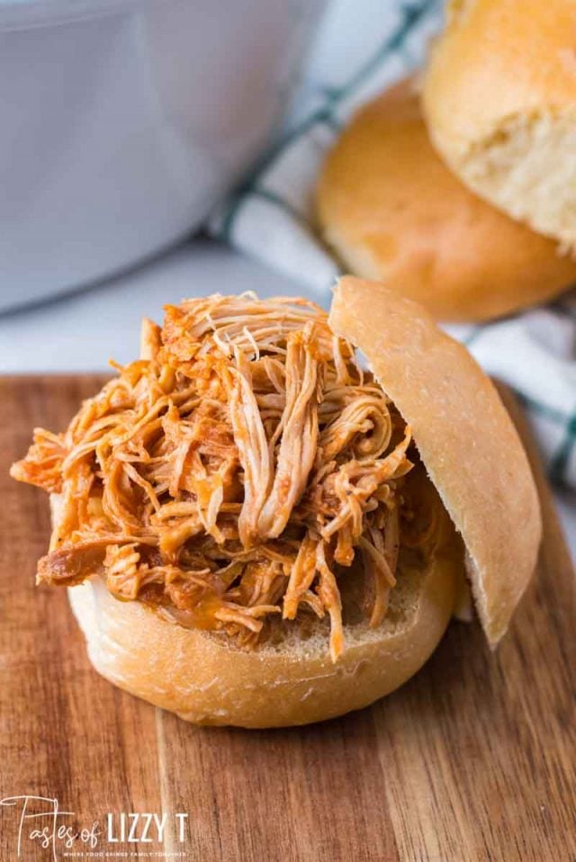 shredded bbq chicken sandwiches on a bun