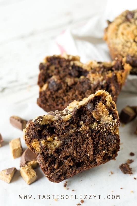 Soft, moist, fudgy bakery-style muffins are stuffed with Reese's peanut butter cups and a peanut butter streusel. These Reese's Chocolate Zucchini Muffins are the best way to eat zucchini!