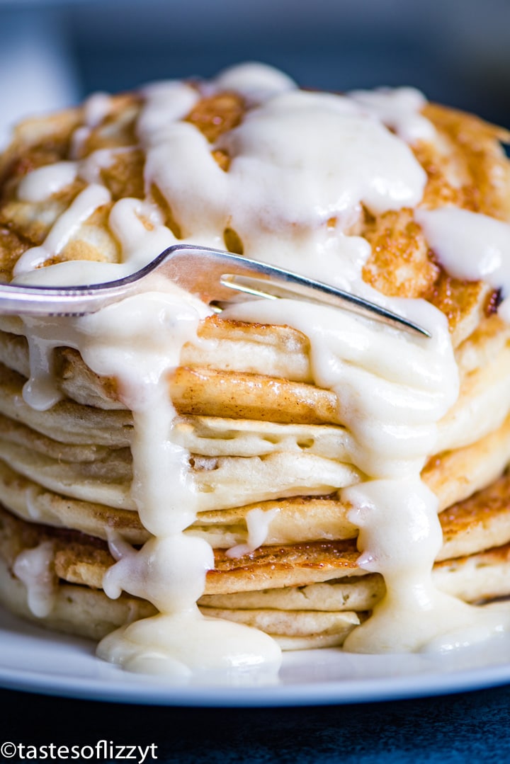 stack of pancakes with a fork