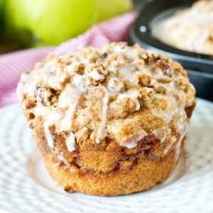 homemade jumbo apple butter muffins recipe with streusel and glaze