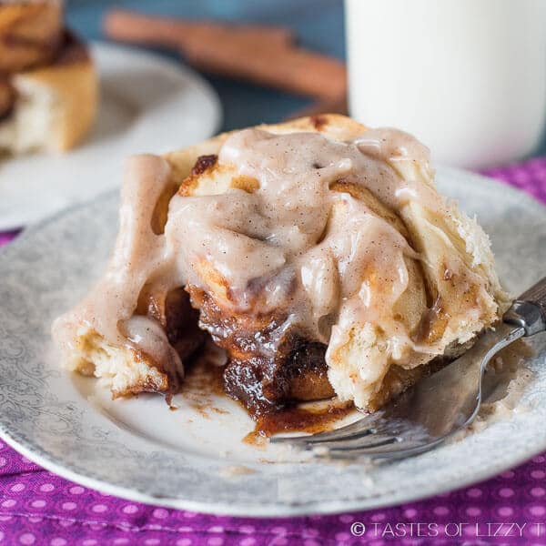 apple butter cinnamon roll with a bite out