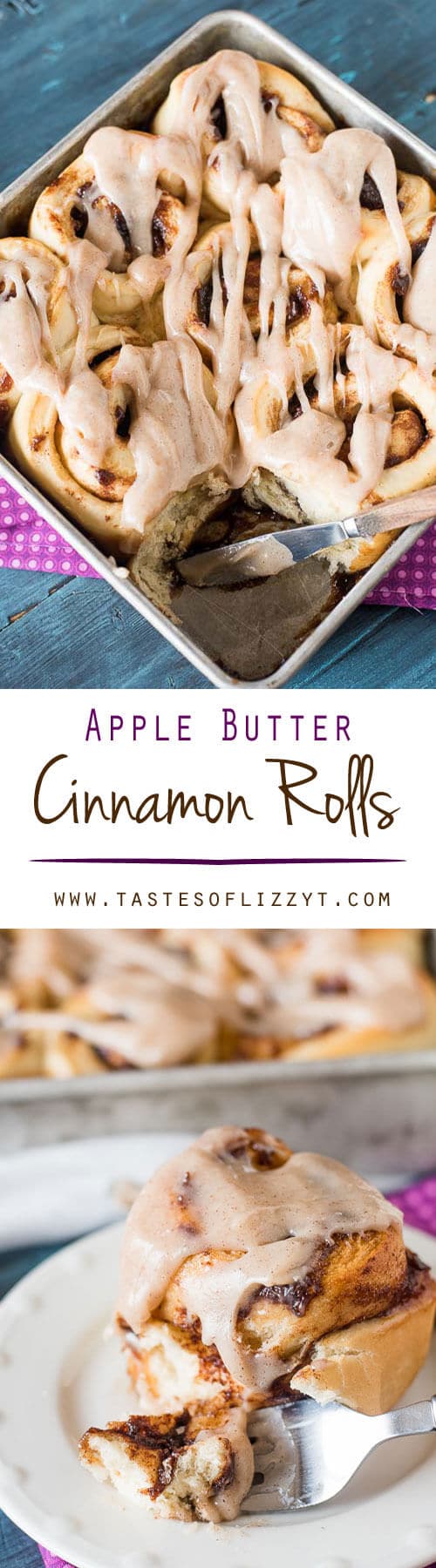 Gooey, homemade Apple Butter Cinnamon Rolls are filled with apple butter, baked to a soft, golden brown and spread with cinnamon cream cheese frosting. Apple Butter Cinnamon Rolls {Soft Homemade Roll Recipe}