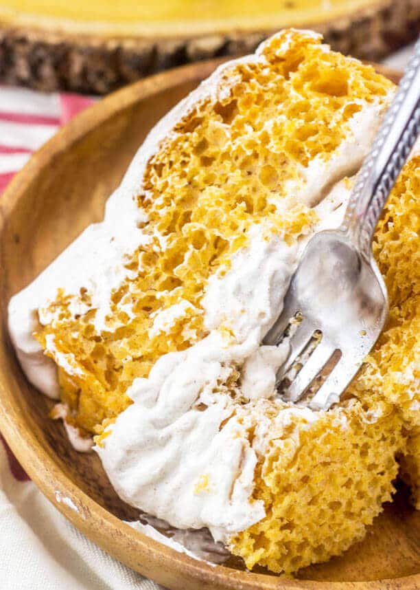 pumpkin angel food cake with pumpkin spice Cool Whip frosting