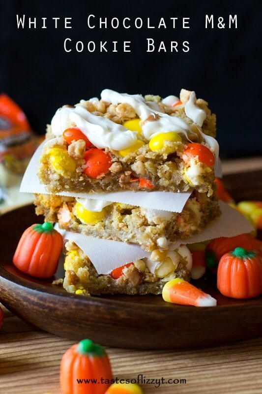 White Chocolate M&M Cookies Bars {Tastes of Lizzy T}