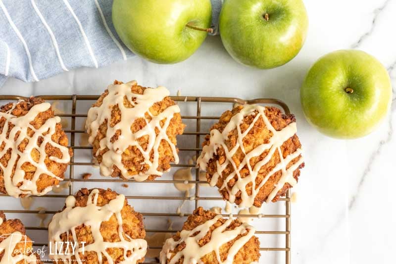 wire rack with caramel apple muffins