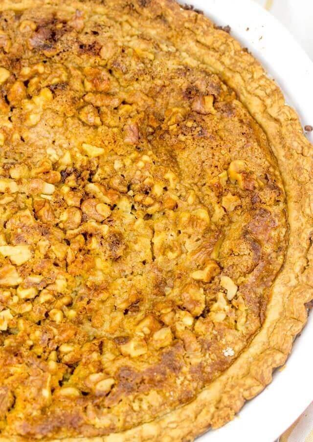 pumpkin pie with a nut crunch streusel topping