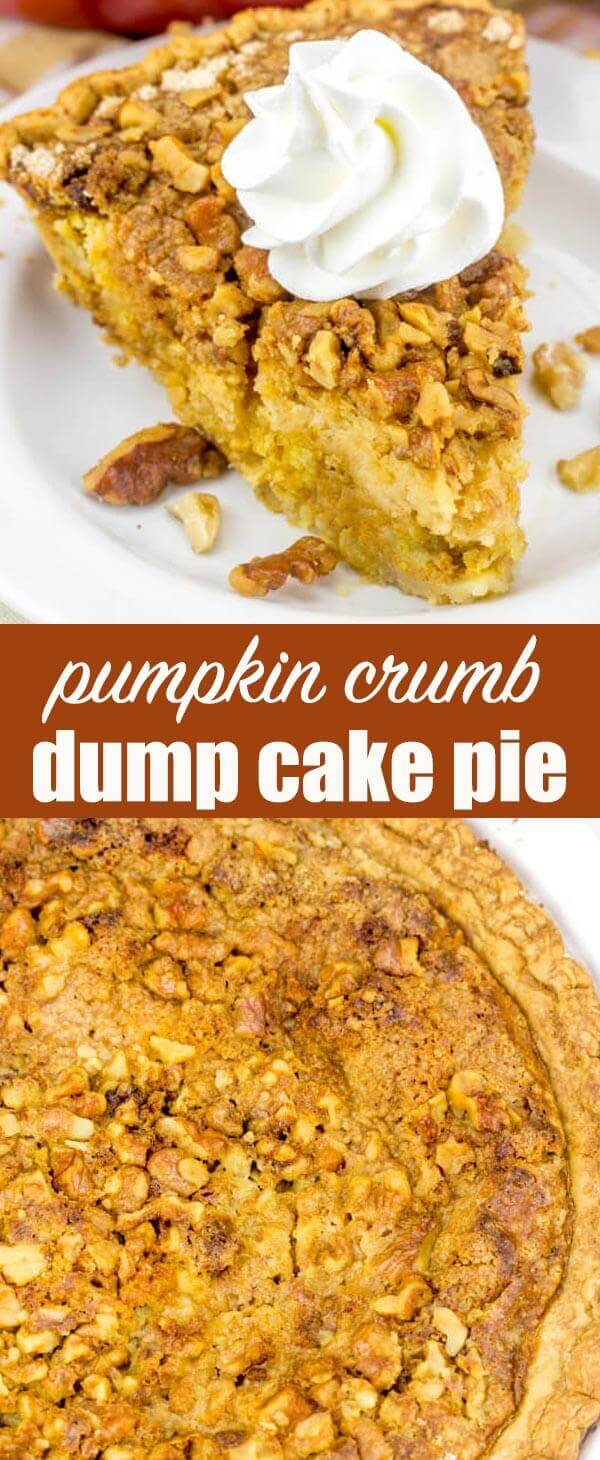 titled photo collage (and shown): Pumpkin Crumb Pie Dump Cake