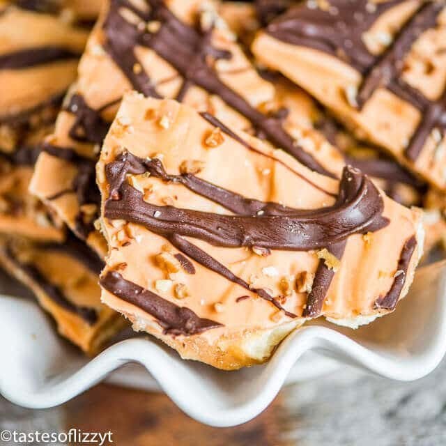 piece of pumpkin spice saltine toffee drizzled with chocolate