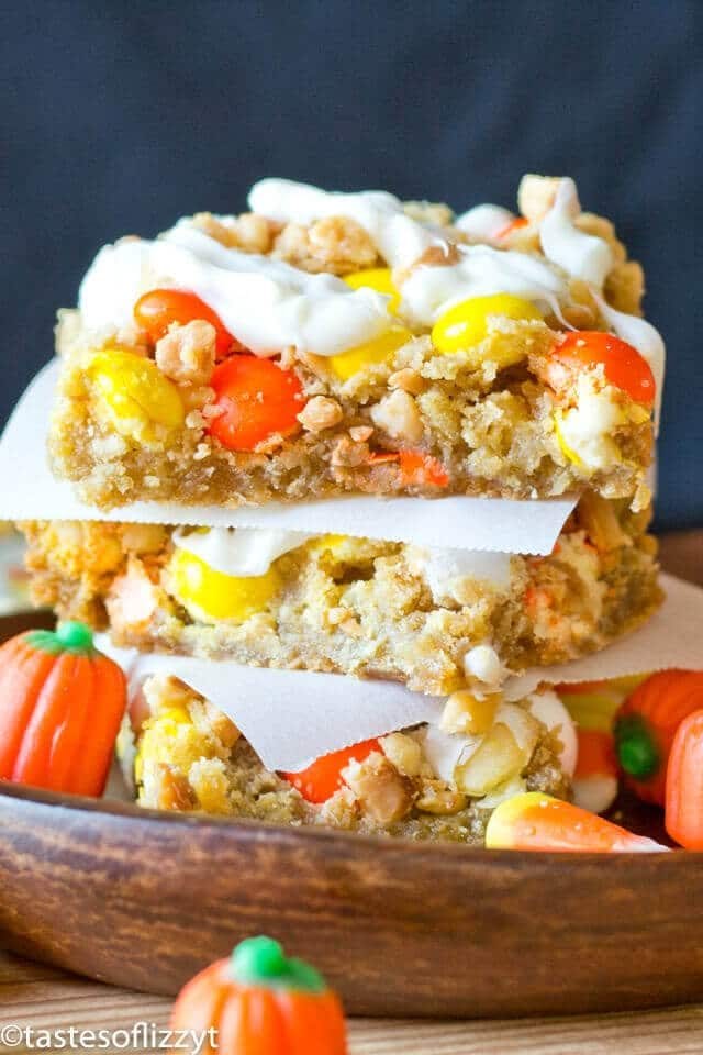 A close up of a stack of cookie bars