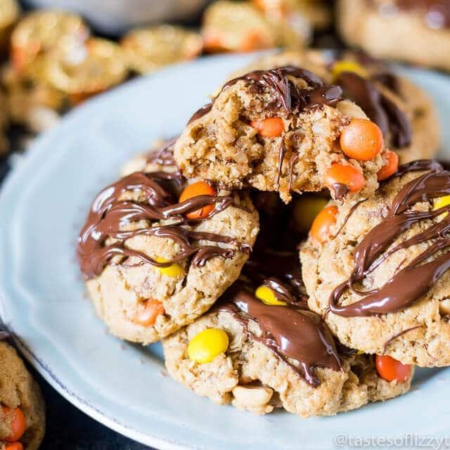 reese's oatmeal cookies on a plate