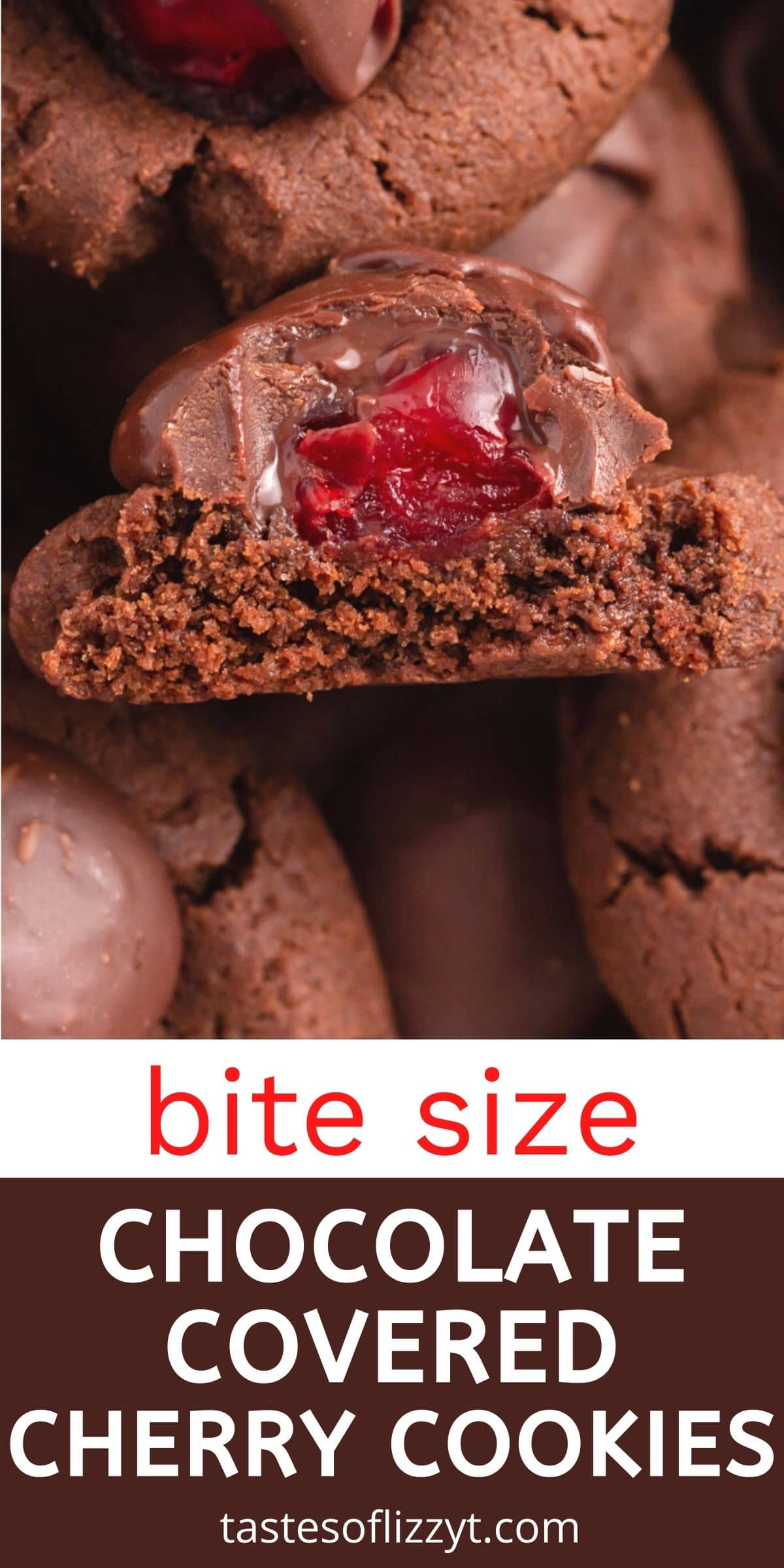 Bite into chocolate covered cherry cookies and find a cherry surprise inside. From-scratch chocolate cookies with a dollop of chocolate. via @tastesoflizzyt