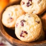 wooden bowl of cranberry orange muffins