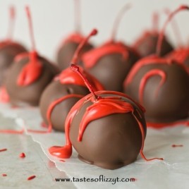 chocolate cherries for valentine's day on a baking sheet