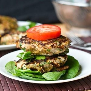Sweet Potato Spinach Bacon Burgers with tomato and letttuce