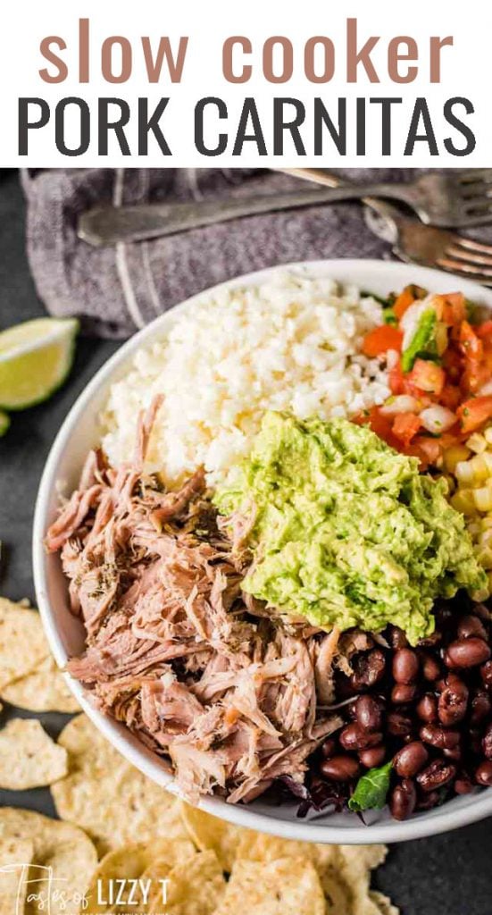 A plate of food with rice meat and vegetables, with Pork and Carnitas