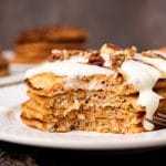 a plate of half eaten carrot cake pancakes