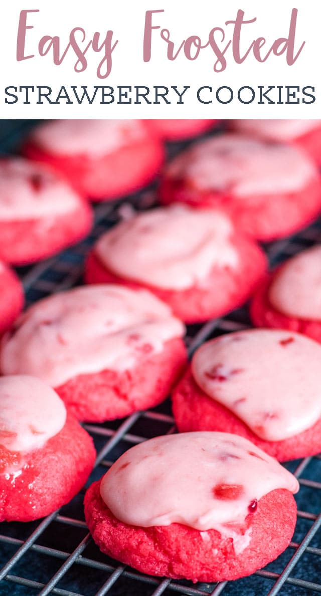 strawberry cake mix cookies on a wire rack