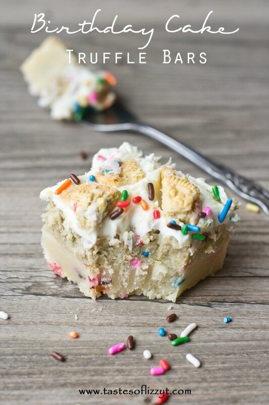 These Birthday Cake Truffle Bars have a shortbread bottom, Oreo truffle filling and creamy vanilla frosting. And lots of sprinkles, of course!