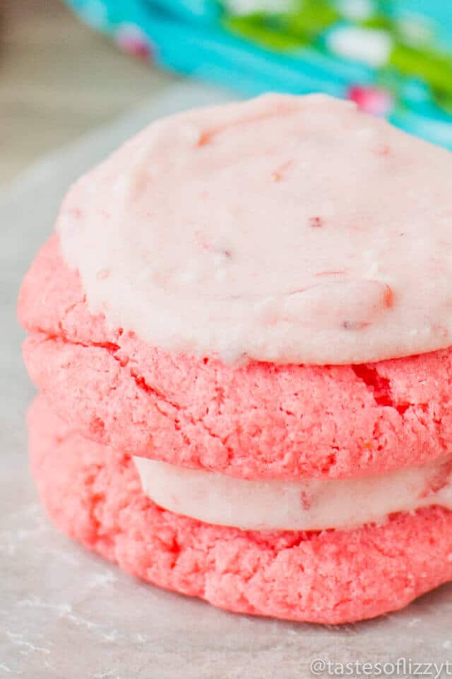 Strawberries and Cream Cookies Recipe {Easy Box Cake Mix Cookies}