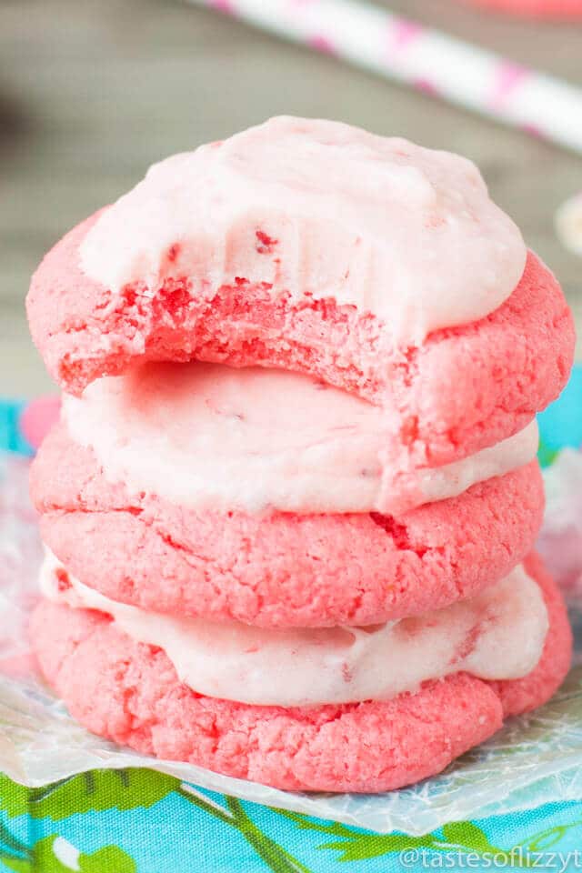 Strawberries and Cream Cookies Recipe {Easy Box Cake Mix Cookies}