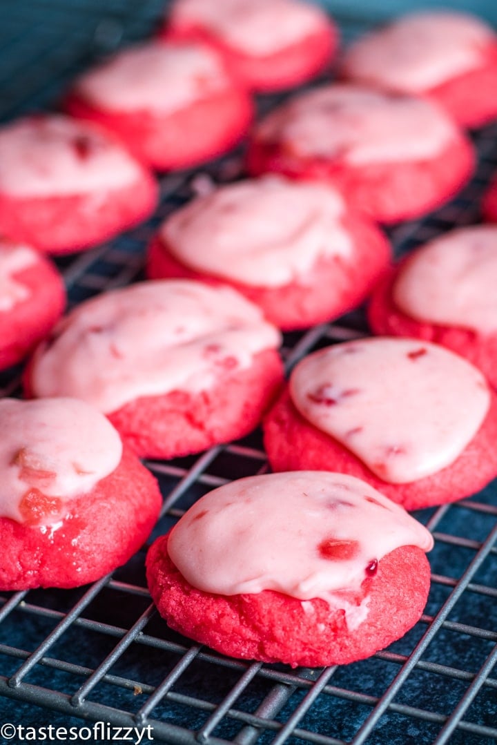 A close up of strawberry cookies