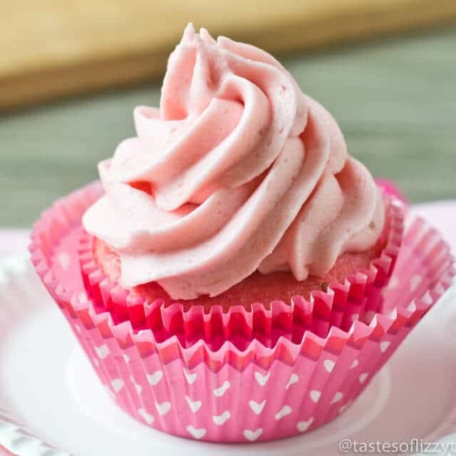 strawberry cupcake with swirled frosting