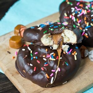 Chocolate Covered Caramel Sourdough Pretzels uses soft caramels to make a sweet & salty snack that is quick, easy and so delicious!