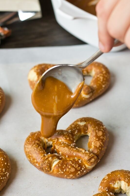 Chocolate Covered Caramel Sourdough Pretzels